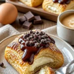 Schokoladen-Creme-Käse-Dänisch auf einem Teller, frisch gebacken und schokoladig!