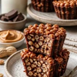 Schokoladen-Erdnussbutter-Reis-Krispie-Becher mit Schokolade und Erdnussbutter