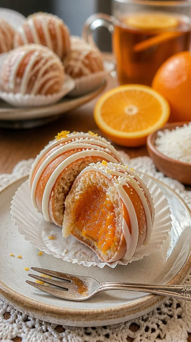 Schokoladen-Oreo-Orangenbälle auf einem Teller, dekoriert mit Orangenstücken