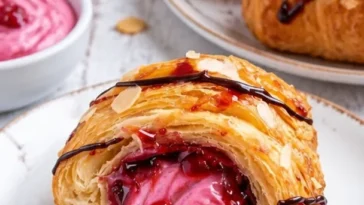 Schokoladenglasierte Buttercroissants auf einem Teller