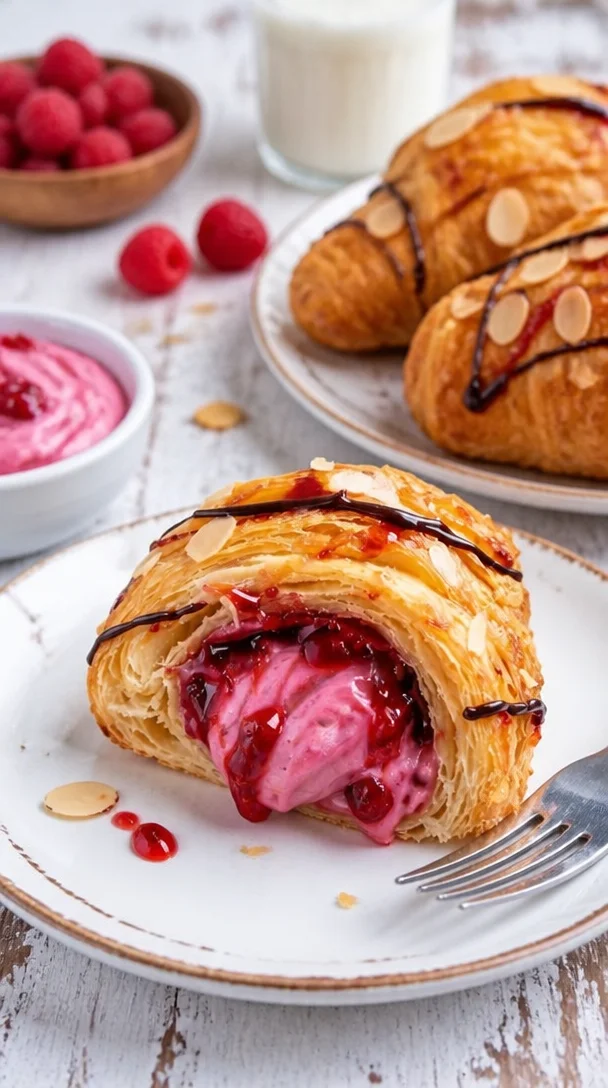 Schokoladenglasierte Buttercroissants auf einem Teller