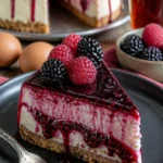 Schwarzbeer-Himbeer-Himmel-Cheesecake mit frischen Himbeeren und Schwarzbeeren
