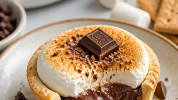Leckere S'more-Tassen mit Schokolade und Marshmallows als perfektes Campingdessert.