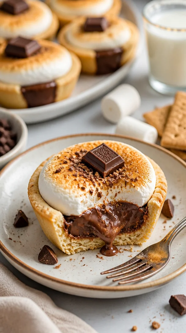 Leckere S'more-Tassen mit Schokolade und Marshmallows als perfektes Campingdessert.
