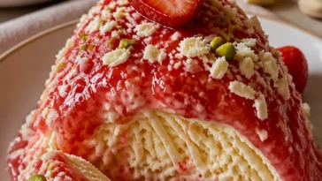 Spaghetti-Eis Kuchen: Ein köstlicher Eis-Kuchen, inspiriert vom beliebten Spaghetti-Eis.