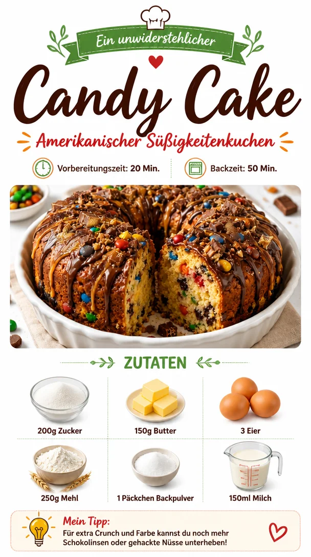 Bunt dekorierter Süßigkeitenkuchen mit verschiedenen Süßigkeiten