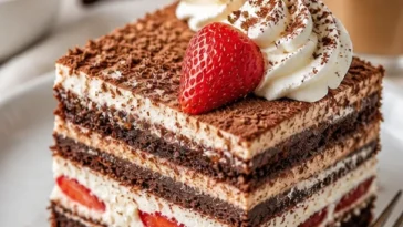 Tiramisu Erdbeer Brownie: Eine köstliche Mischung aus Tiramisu und Brownie mit Erdbeeren.