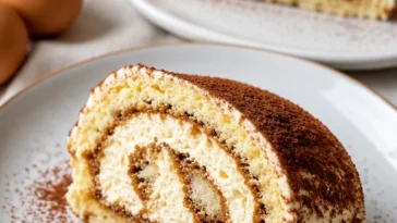 Köstliche Tiramisu Röllchen auf einem Teller, perfekt für Feiern