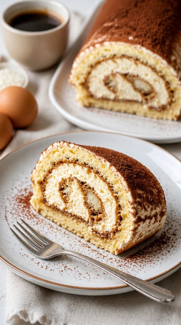Köstliche Tiramisu Röllchen auf einem Teller, perfekt für Feiern
