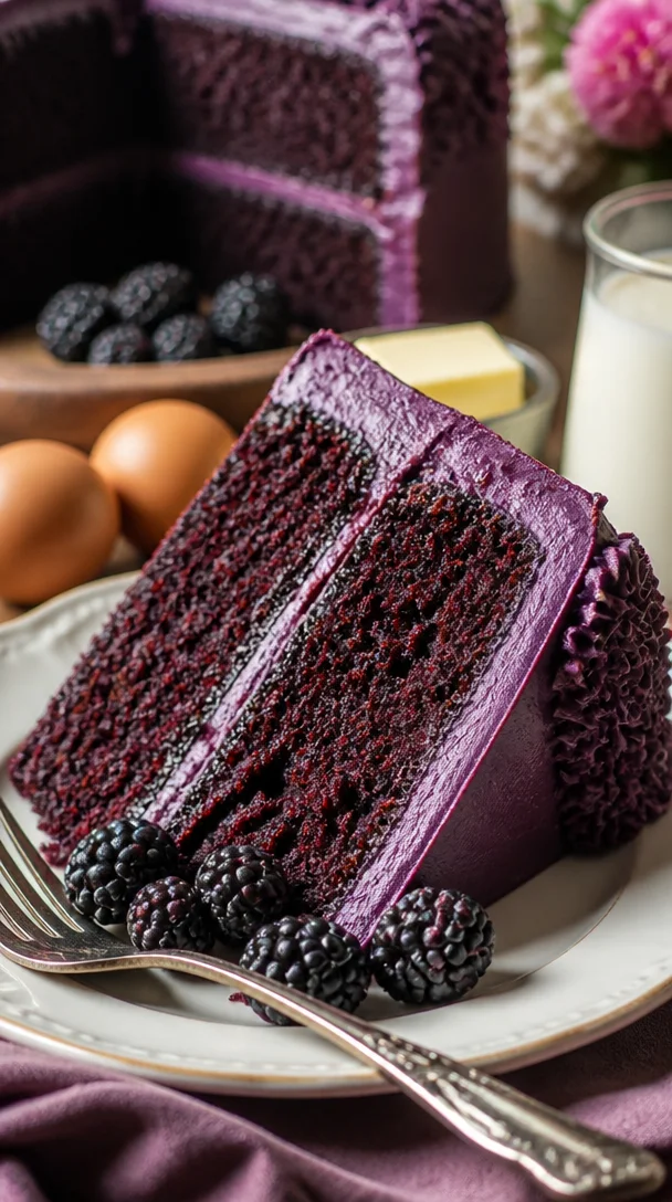 Traumhafte Brombeer-Velvet-Torte mit frischen Brombeeren