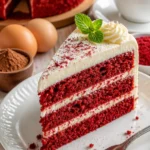 Ein köstlicher Roter Samtkuchen, reich verziert und frisch gebacken.