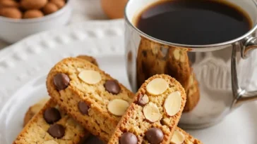Weiche Schokoladen-Mandel-Biscotti auf einem Teller serviert