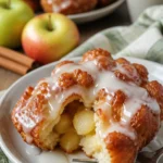 Weiche Zimt-Apfel-Krapfen mit Vanilleglasur auf einem Teller
