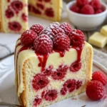 White Chocolate Raspberry Cake mit frischen Himbeeren und weißer Schokolade