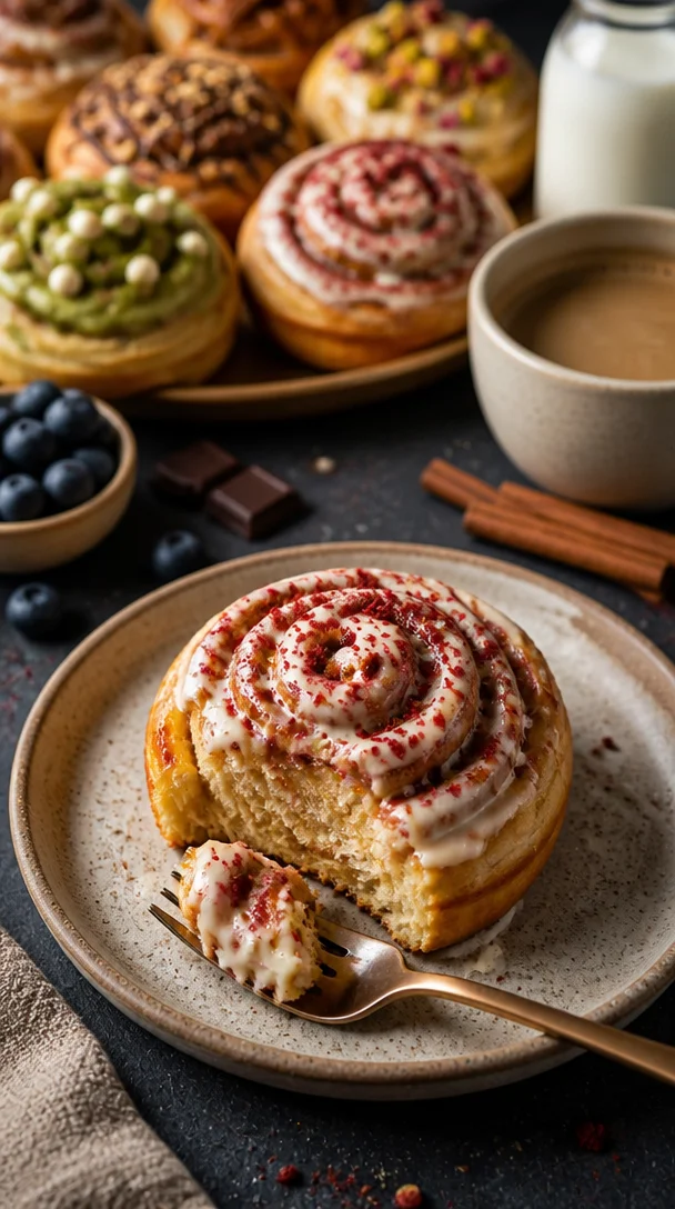 Frisch gebackene Zimtschnecken mit Zimt und Zucker