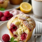 Zitronen-Himbeer-Muffins mit weißer Schokolade auf einem Teller