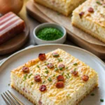 Zwiebelkuchen vom Blech ohne Hefe, frisch und appetitlich angereichert mit Zwiebeln.