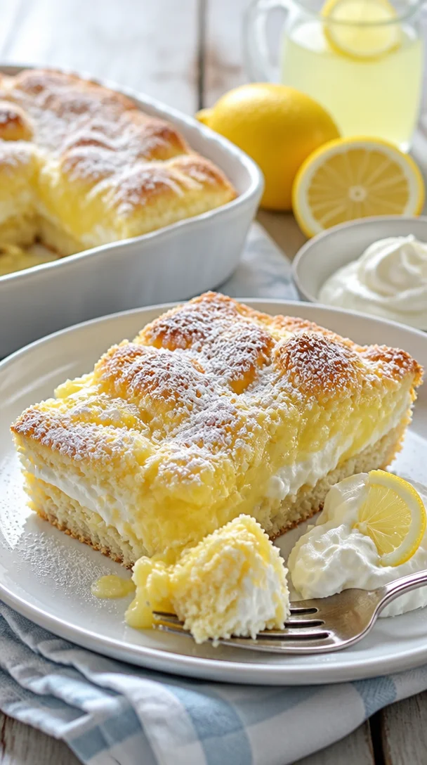 Zitrone Frischkäse Dump Cake mit 4 Zutaten auf einem Teller