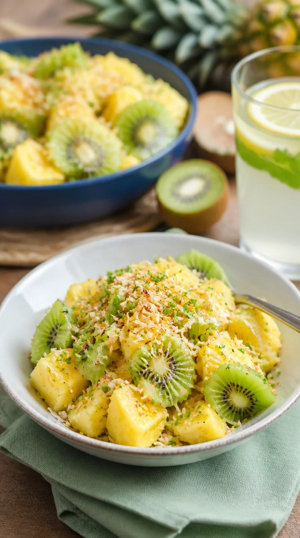 Ananas-Kiwi-Salat mit frischen Früchten und Minze
