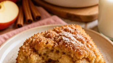 Apfel-Zimt-Tassenkuchen in einer Tasse serviert mit Zimt und Äpfeln