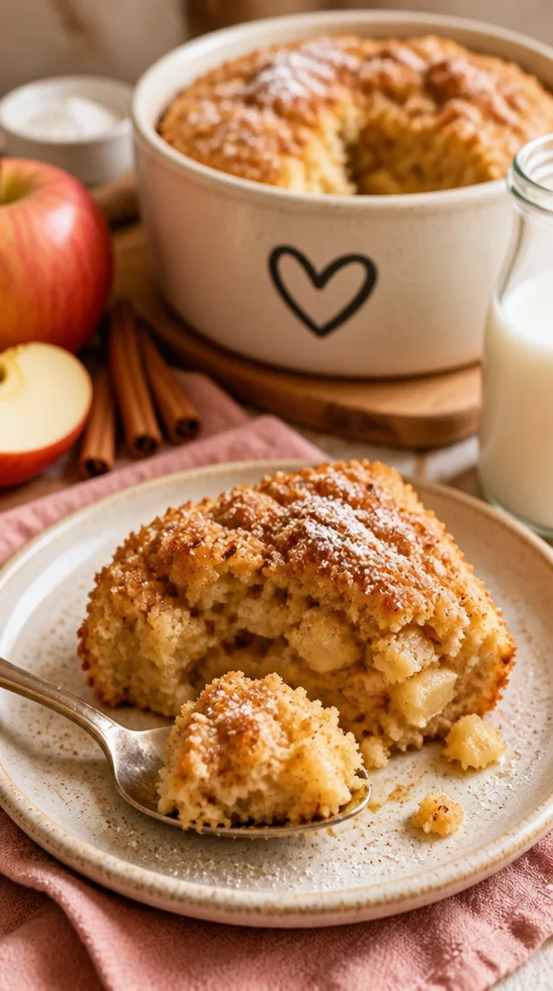 Apfel-Zimt-Tassenkuchen in einer Tasse serviert mit Zimt und Äpfeln