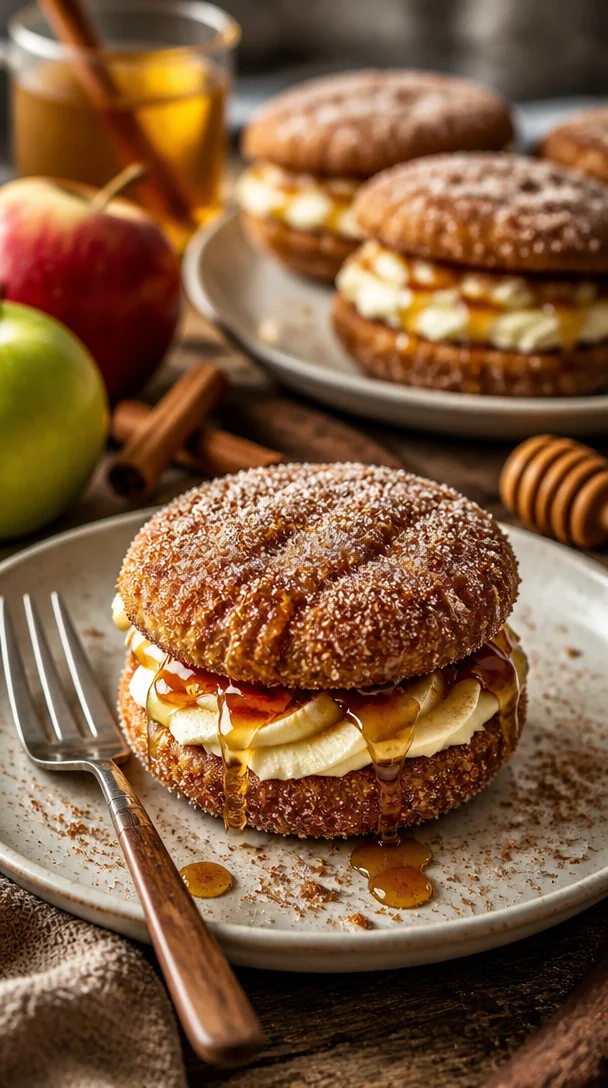 Apfelcider-Whoopie-Pie-Kekse auf einem Teller