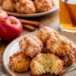 Leckere Apfelpfannkuchen serviert mit Puderzucker und Äpfeln