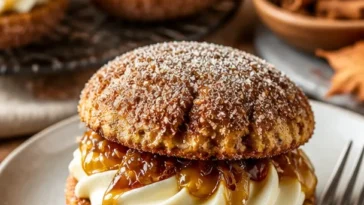 Leckere Apfelwein Whoopie-Pie-Kekse auf einem Teller