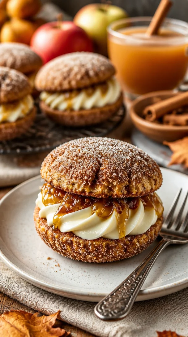 Leckere Apfelwein Whoopie-Pie-Kekse auf einem Teller
