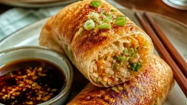 Knusprige asiatische Frühlingsrollen aus dem Airfryer, golden und lecker.
