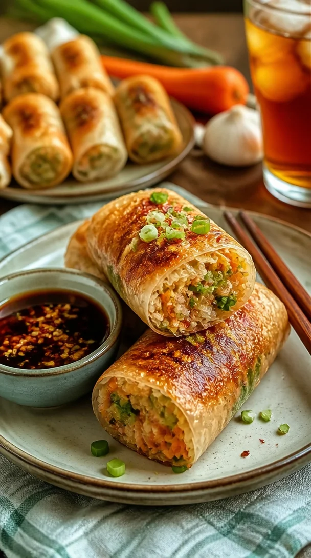 Knusprige asiatische Frühlingsrollen aus dem Airfryer, golden und lecker.
