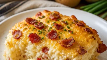 Leckeres Bacon-Cheddar-Gratin mit Kartoffeln aus dem Ofen