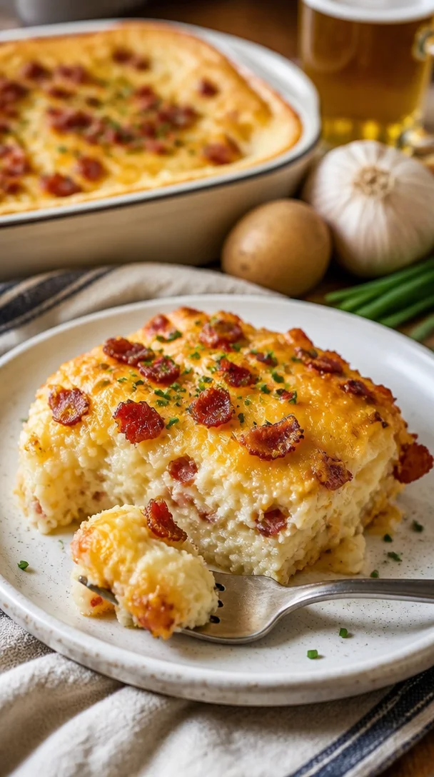 Leckeres Bacon-Cheddar-Gratin mit Kartoffeln aus dem Ofen