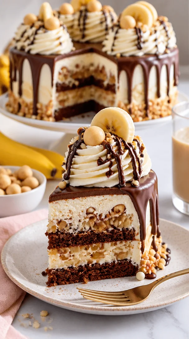 Bananensplit-Torte mit Bananen, Sahne und Schokolade