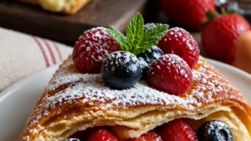 Beeren-Custard-Strudel mit frischen Beeren und cremigem Pudding