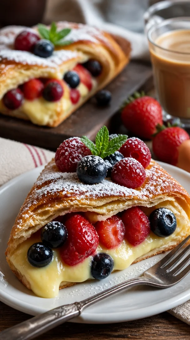 Beeren-Custard-Strudel mit frischen Beeren und cremigem Pudding