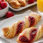 Leckere Beeren-Puff-Drehtwists frisch gebacken auf einem Kuchenteller.
