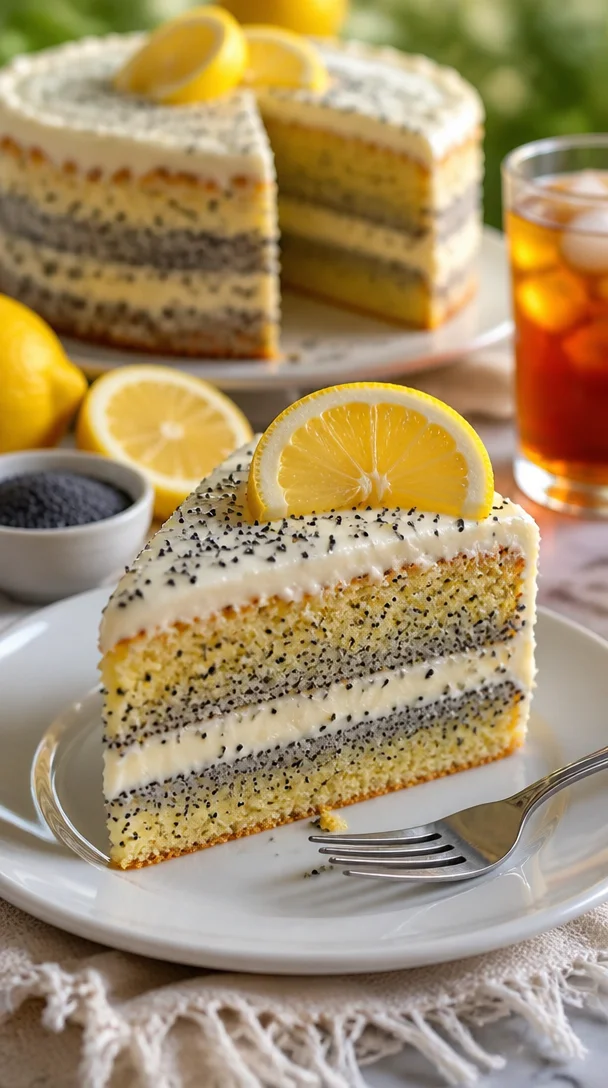 Bester Zitronen-Mohnkuchen mit Glasur auf einem eleganten Teller