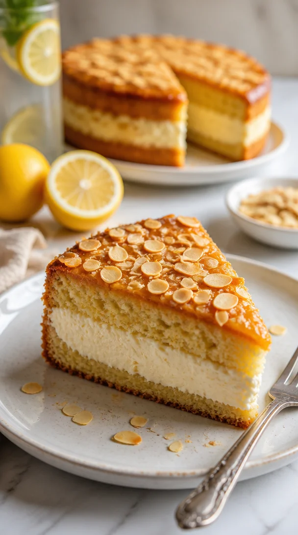 Bienenstich Kuchen mit Mandel-Topping und Vanillecreme-Füllung