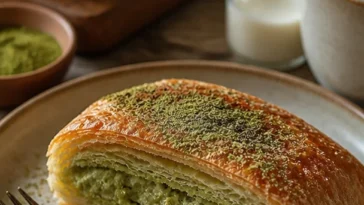 Blättrige Bäckereipasteten auf einem Tisch, frisch gebacken und goldbraun.