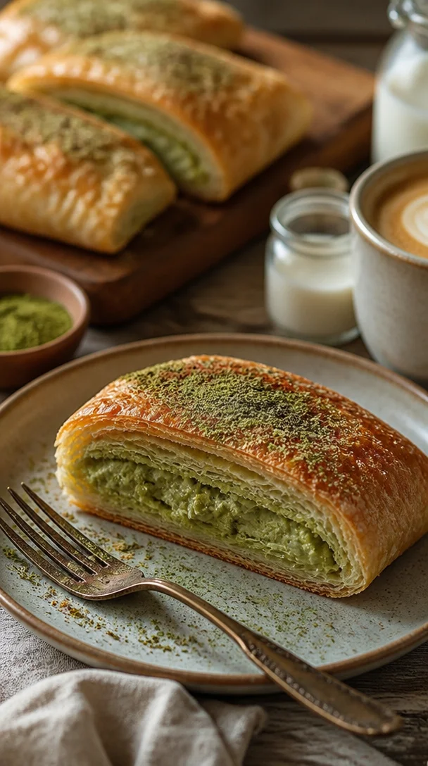 Blättrige Bäckereipasteten auf einem Tisch, frisch gebacken und goldbraun.