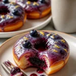 Blaubeer-Glasur Donuts mit frischen Beeren dekoriert