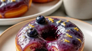 Blaubeer-Glasur Donuts mit frischen Beeren dekoriert