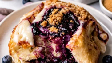Blaubeermuffin-Zimtschnecken frisch aus dem Ofen