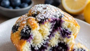 Blaubeermuffins mit Joghurt, frisch gebacken und voller Blaubeeren