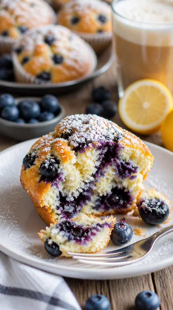 Blaubeermuffins mit Joghurt, frisch gebacken und voller Blaubeeren