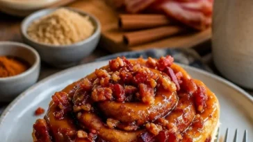 Bourbon-Ahornspeck-Zimtschnecken frisch aus dem Ofen