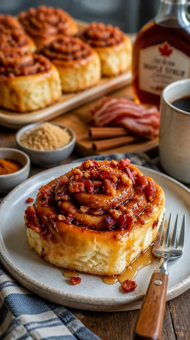 Bourbon-Ahornspeck-Zimtschnecken frisch aus dem Ofen