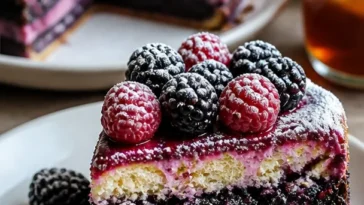 Brombeer-Glückskuchen mit frischen Brombeeren und cremigem Belag