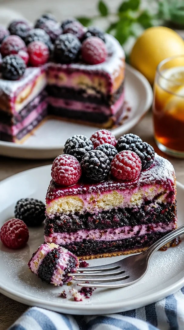 Brombeer-Glückskuchen mit frischen Brombeeren und cremigem Belag